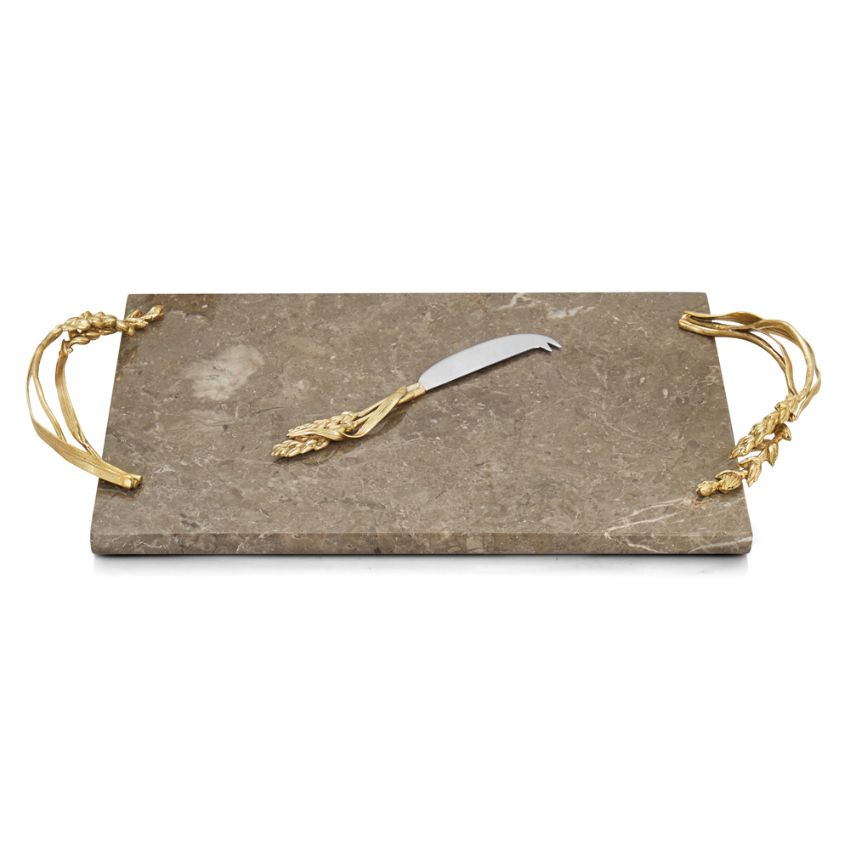 Bộ thớt + dao cắt phômai, đá marble xám, Wheat Collection