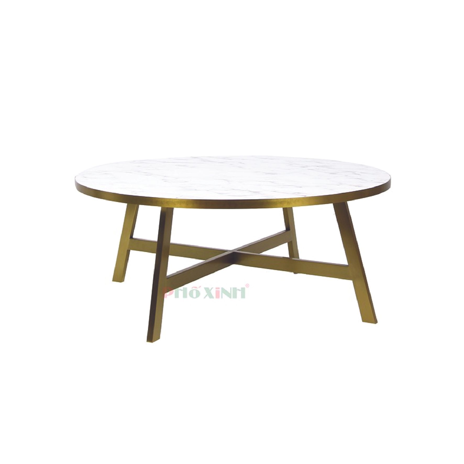 Bàn salon tròn đá nhân tạ trắng chân gold, Dia