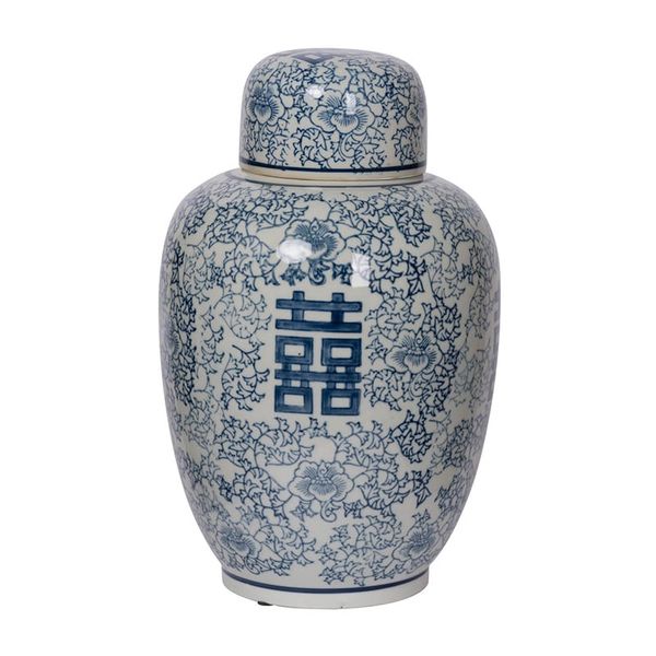 BÌNH CÓ NẮP CHỮ HỶ GỐM LỚN XANH