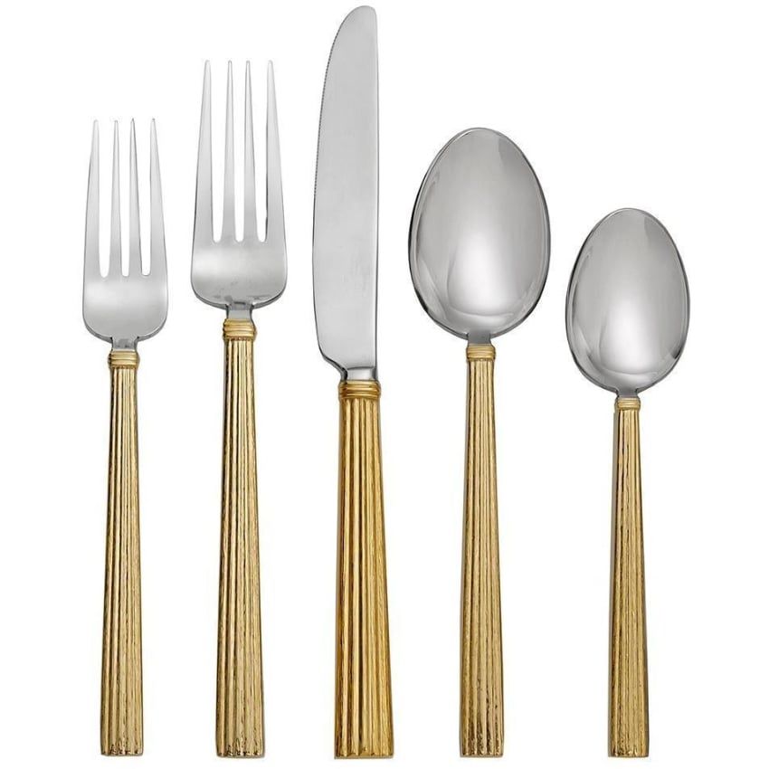Bộ dao, muỗng, nĩa, trắng, cán vàng (5 cái/bộ) - Wheat collection