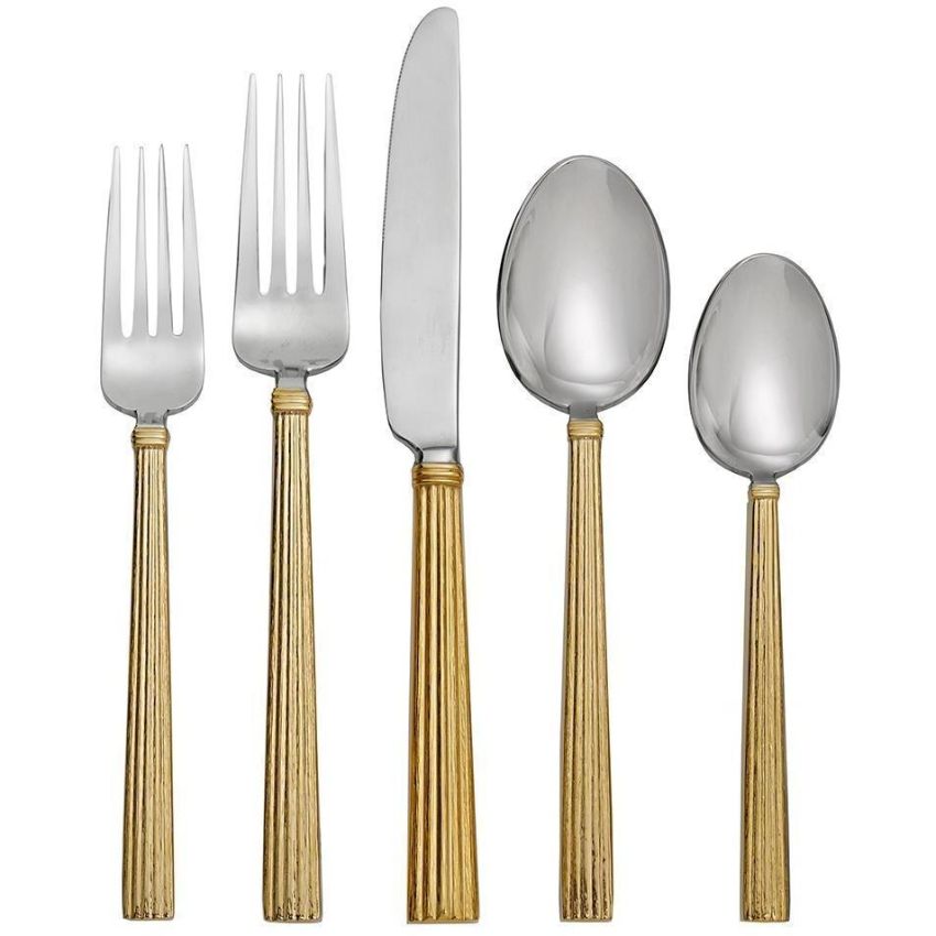 Bộ dao, muỗng, nĩa, trắng, cán vàng (5 cái/bộ) - Wheat collection