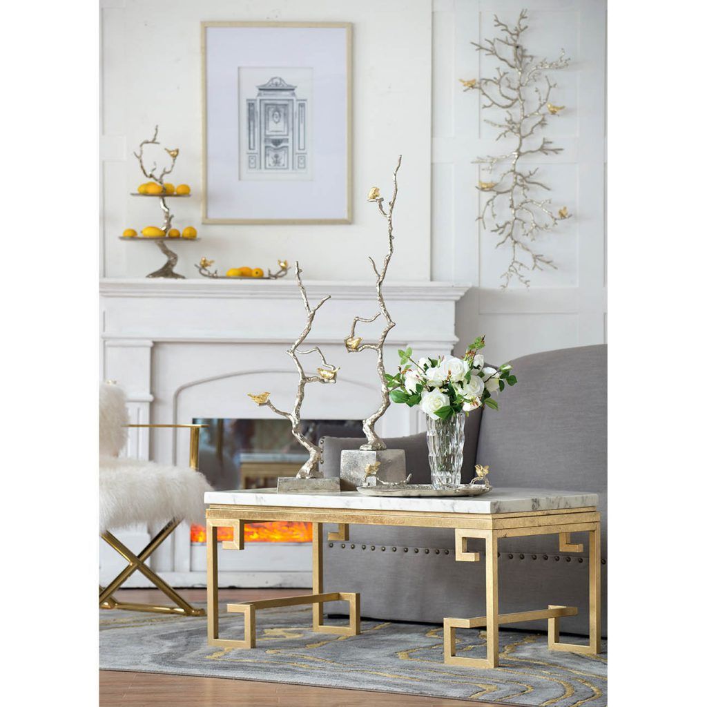 Bàn salon,111*55*48, Mặt đá, chân kim loại màu vàng