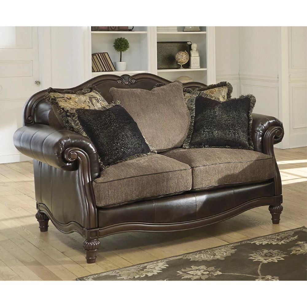 Sofa, Da, vải, gỗ, băng 2, nâu, Tradi