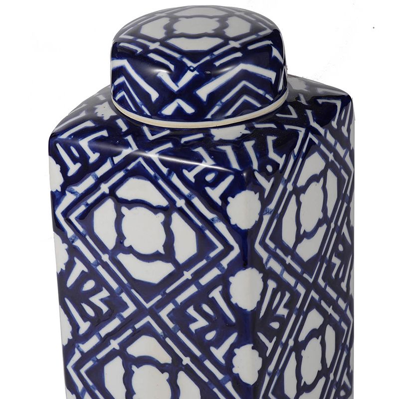 Bình, sứ, xanh dương/trắng, có nắp,13.46 X 13.46 X 25.4cm