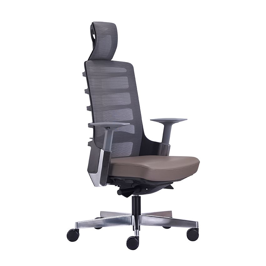 GHẾ VP LƯNG CAO, NỆM MÀU TAUPE BL409, LƯNG LƯỚI XÁM LN01
