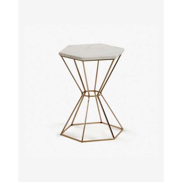 Bàn salon góc LIMIT, chân bằng đồng, mặt đá marble