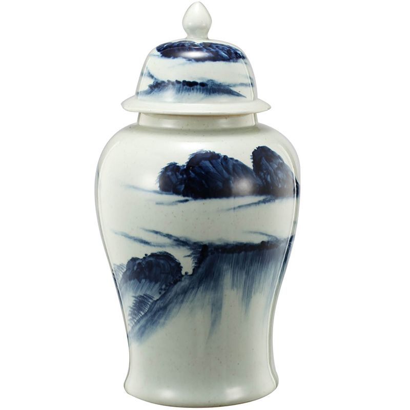 Bình, sứ, xanh dương/trắng, có nắp,24.13 X 24.13 X 45.72cm