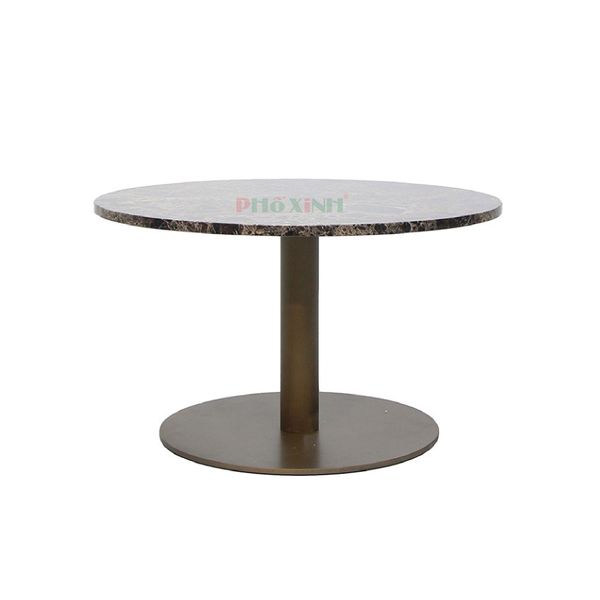 Bàn Pedestal Coffe Tròn Mặt Đá Mable Xanh Chân Trụ Sơn Màu Brush Brass
