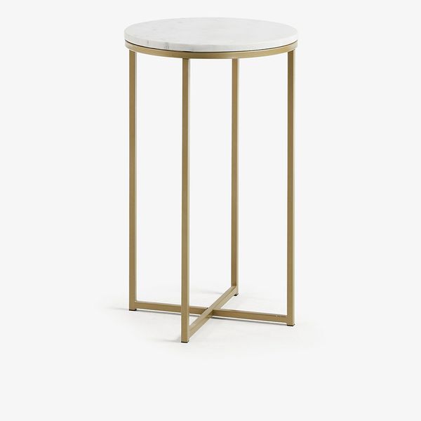 Bàn TT SHEFFIELD, D43cm, chân kim loại màu vàng, mặt đá cẩm thạch