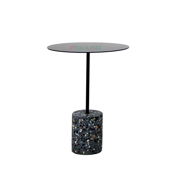Bàn Salon Brasil Góc Tròn Mặt Iron Chân Đen Xám Terrazzo