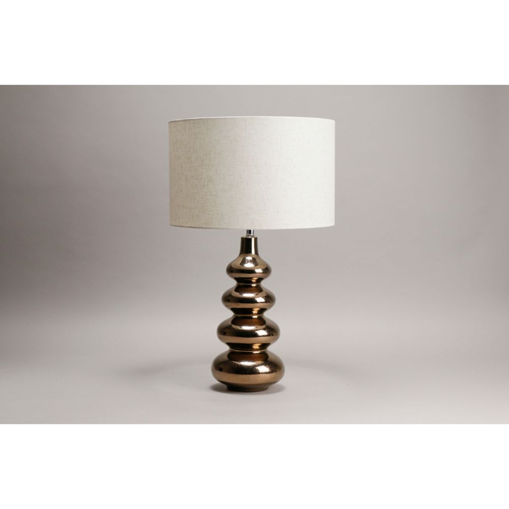 Đèn bàn, chụp vải tròn trắng, thân sứ mạ vàng 4 tầng, 40*40*70