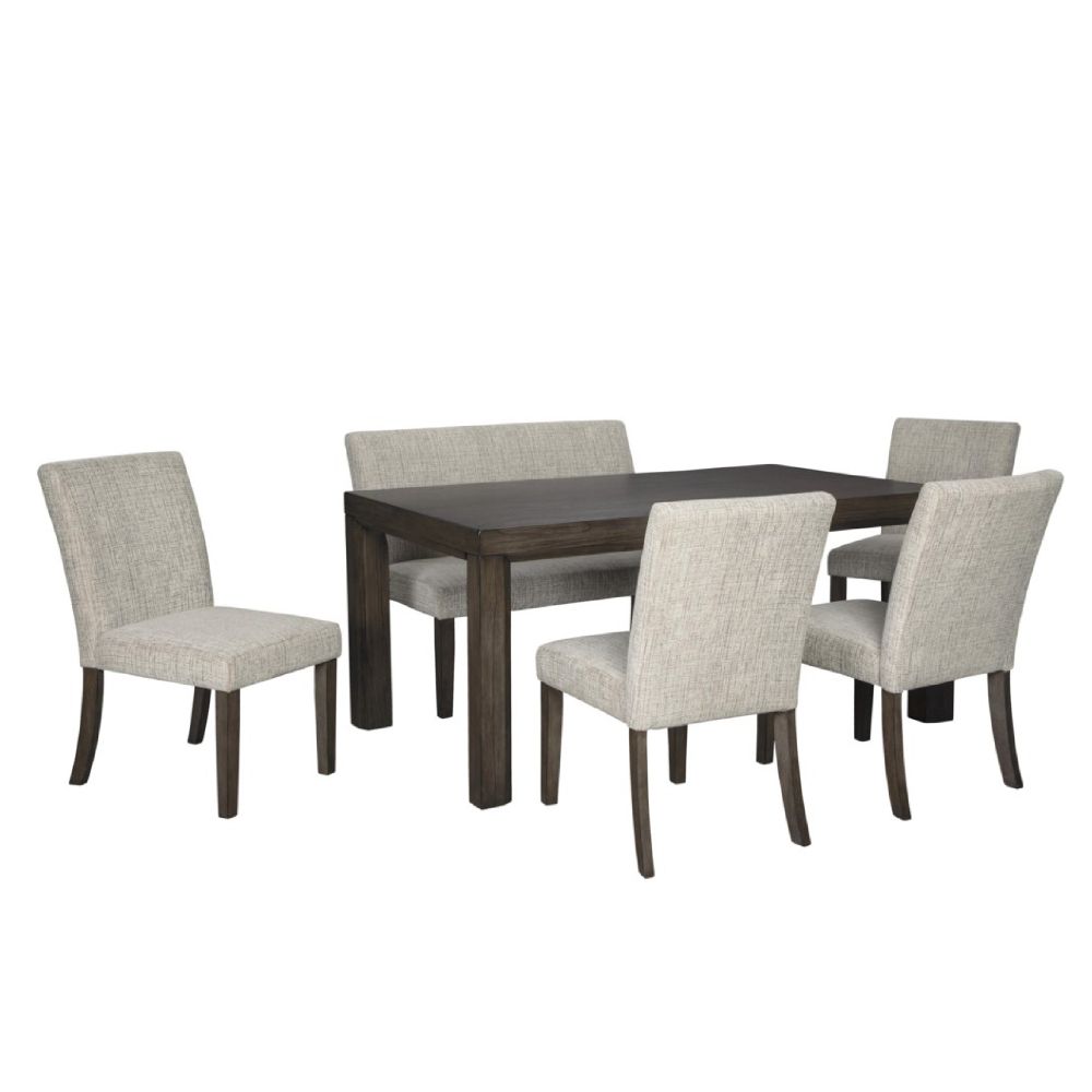 Bộ bàn ăn, gỗ+4 ghế+1 băng, xám, Contemp