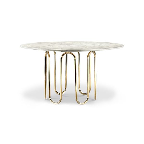 BÀN ĂN MẶT ĐÁ VOLAKAS MARBLE CHÂN INOX TRÒN
