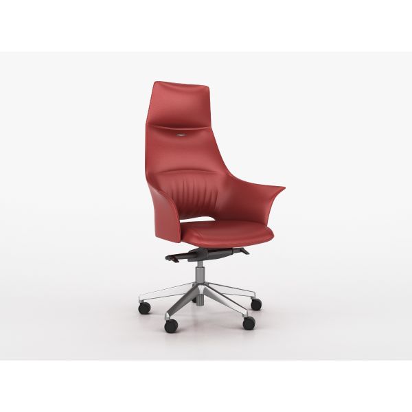 Ghế VP lưng cao, 50% da bò màu đỏ