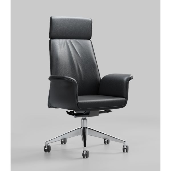 Ghế VP lưng cao, 50% da bò đen
