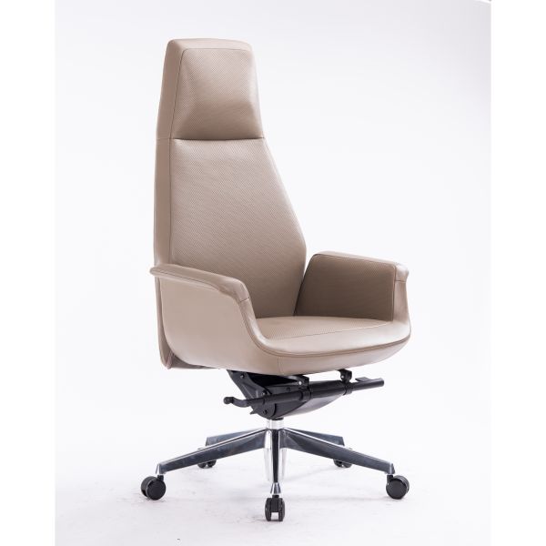 Ghế VP lưng cao, 50% Da bò Xám