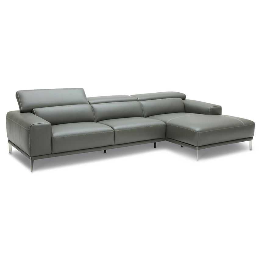 Sofa góc PHẢI, 100% Da (M9019), màu xám đậm