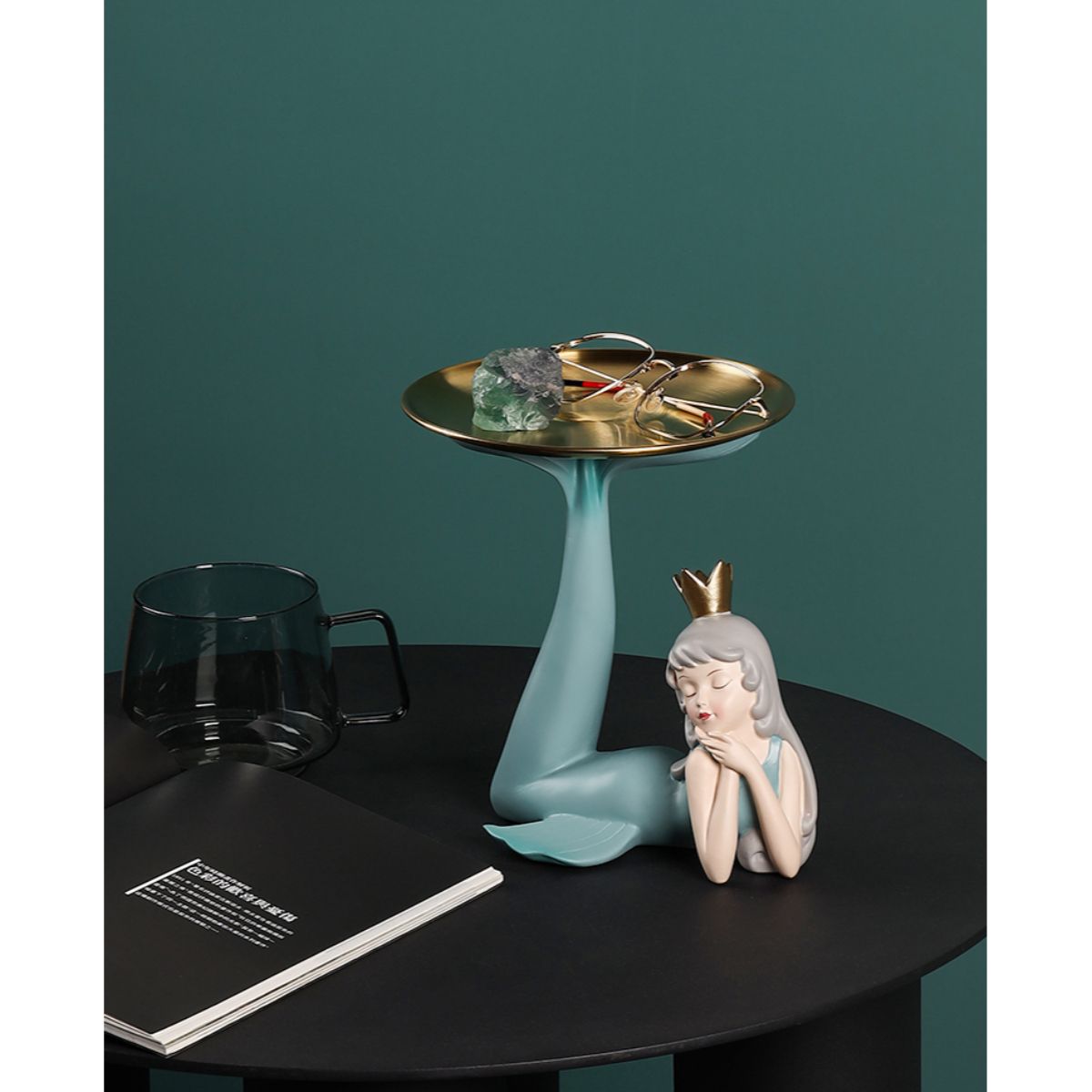 Tượng Mỹ nhân ngư mâm đựng, nhựa composite, 16*13*18CM