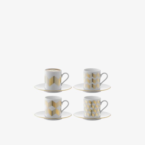 Set 4 bộ ly dĩa coffee CHEVRON