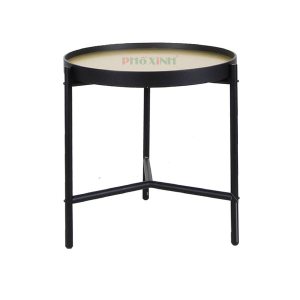 Bàn Salon Góc Delmar Mặt Gỗ Tròn Chân Đen