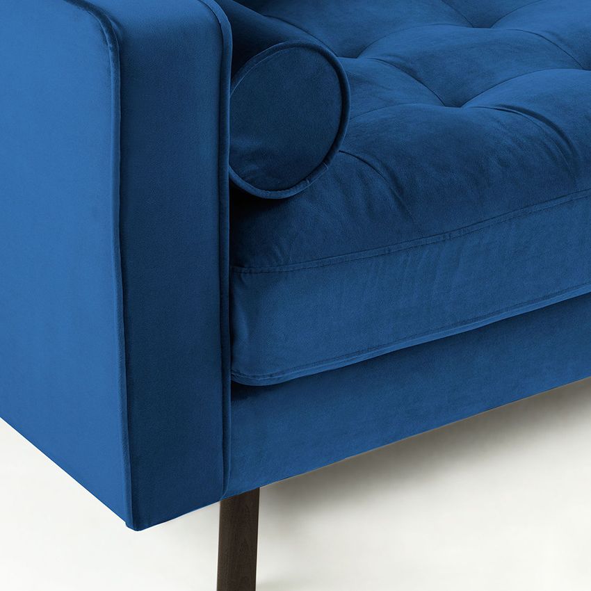 Sofa BOGART, 3 chỗ, chân gỗ, bọc vải nhung màu xanh