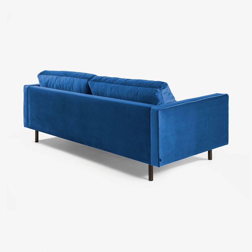 Sofa BOGART, 3 chỗ, chân gỗ, bọc vải nhung màu xanh