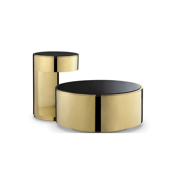 Bàn Salon Tròn Inox Golden+ Kính Đen