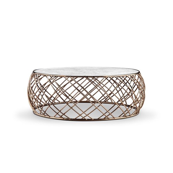 Bàn Salon Mặt Đá Polish Carrara Marble Chân Stainless Steel Tròn