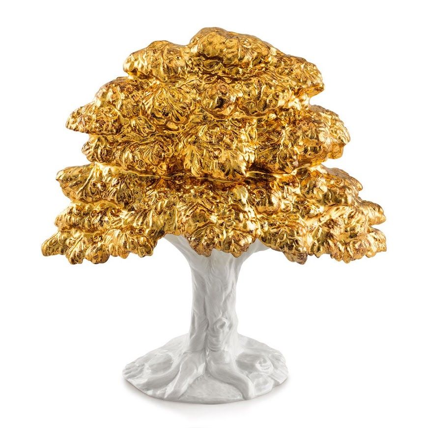 Tượng gốm cây bonsai Hokidachi, mạ vàng