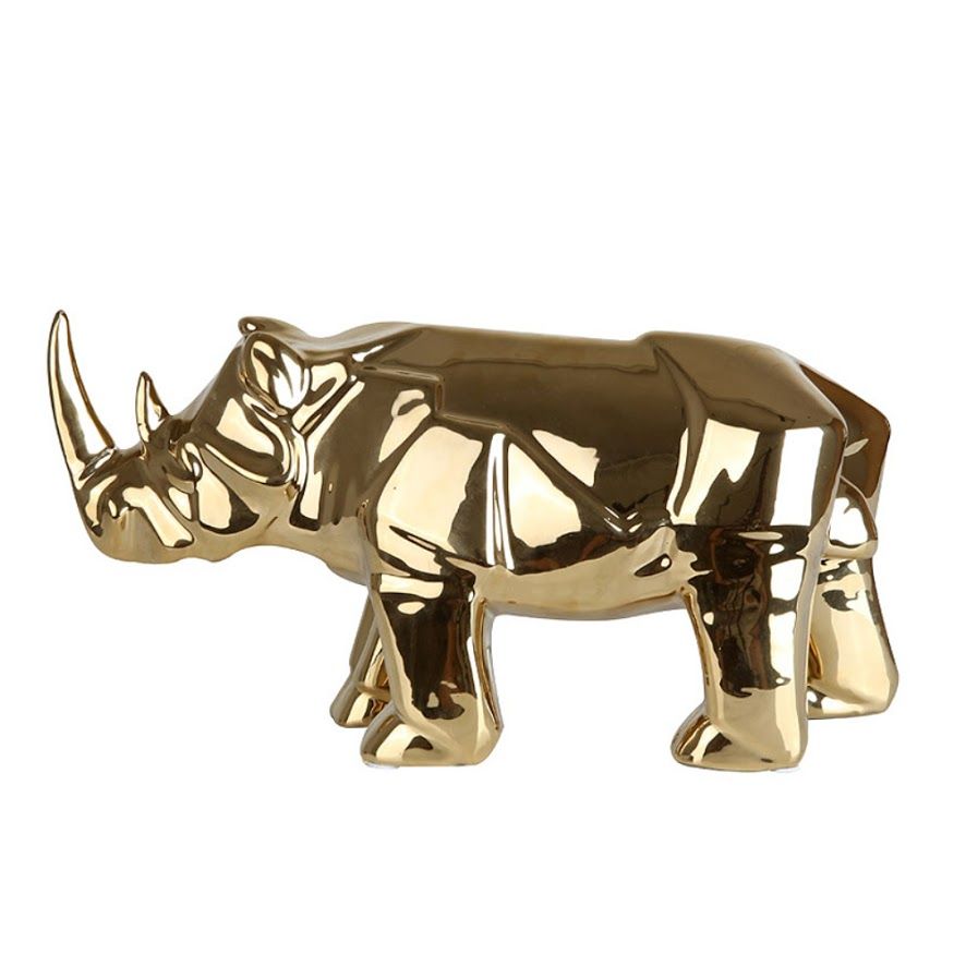 Tượng con tê giác, ceramic, màu gold