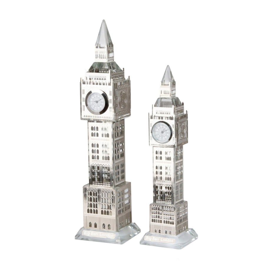 Tháp đồng hồ Big Ben, màu bạc, pha lê