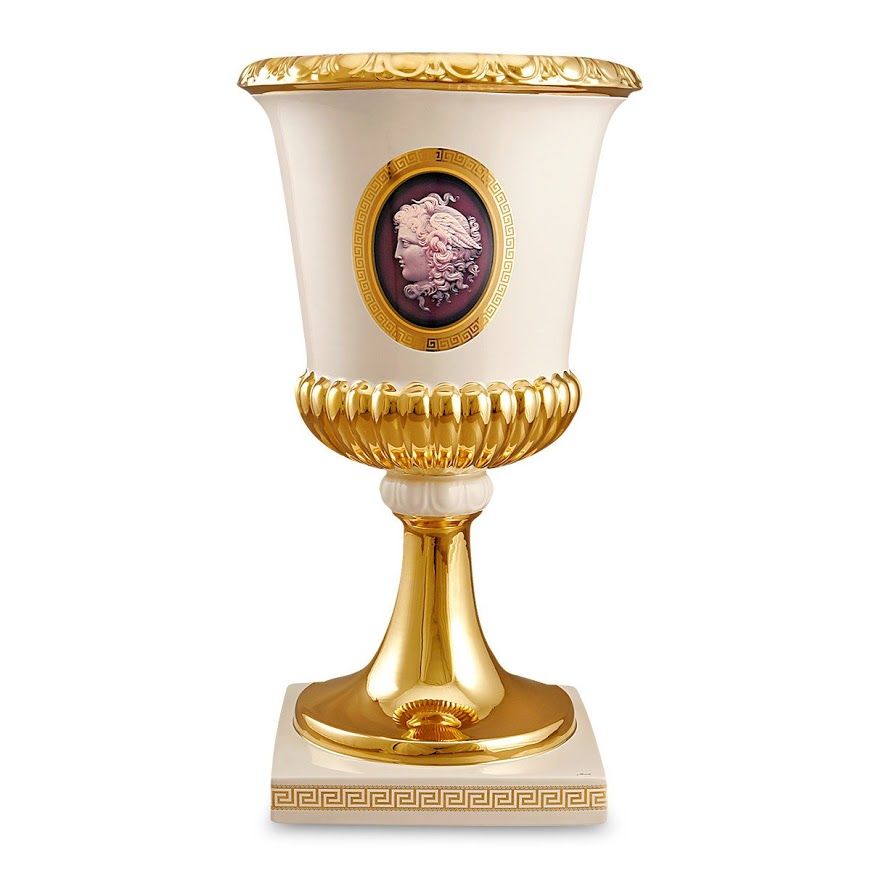 Bình gốm hình cup Vinci, màu trắng mạ vàng