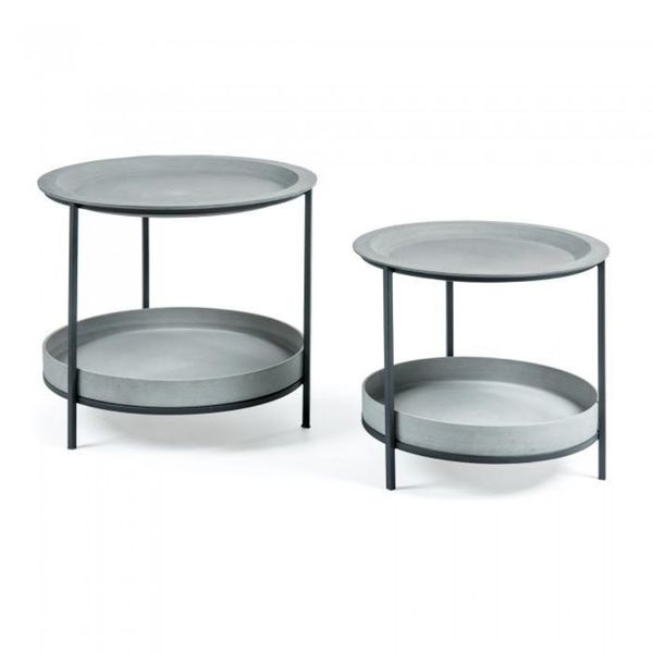 Bàn cafe SLEET, 2 cái/bộ, bằng kim loại và cement màu xám