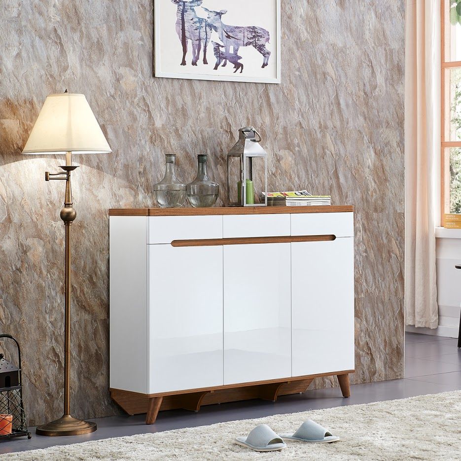 Tủ giày, 3 cửa, gỗ + trắng, 1192*350*974mm