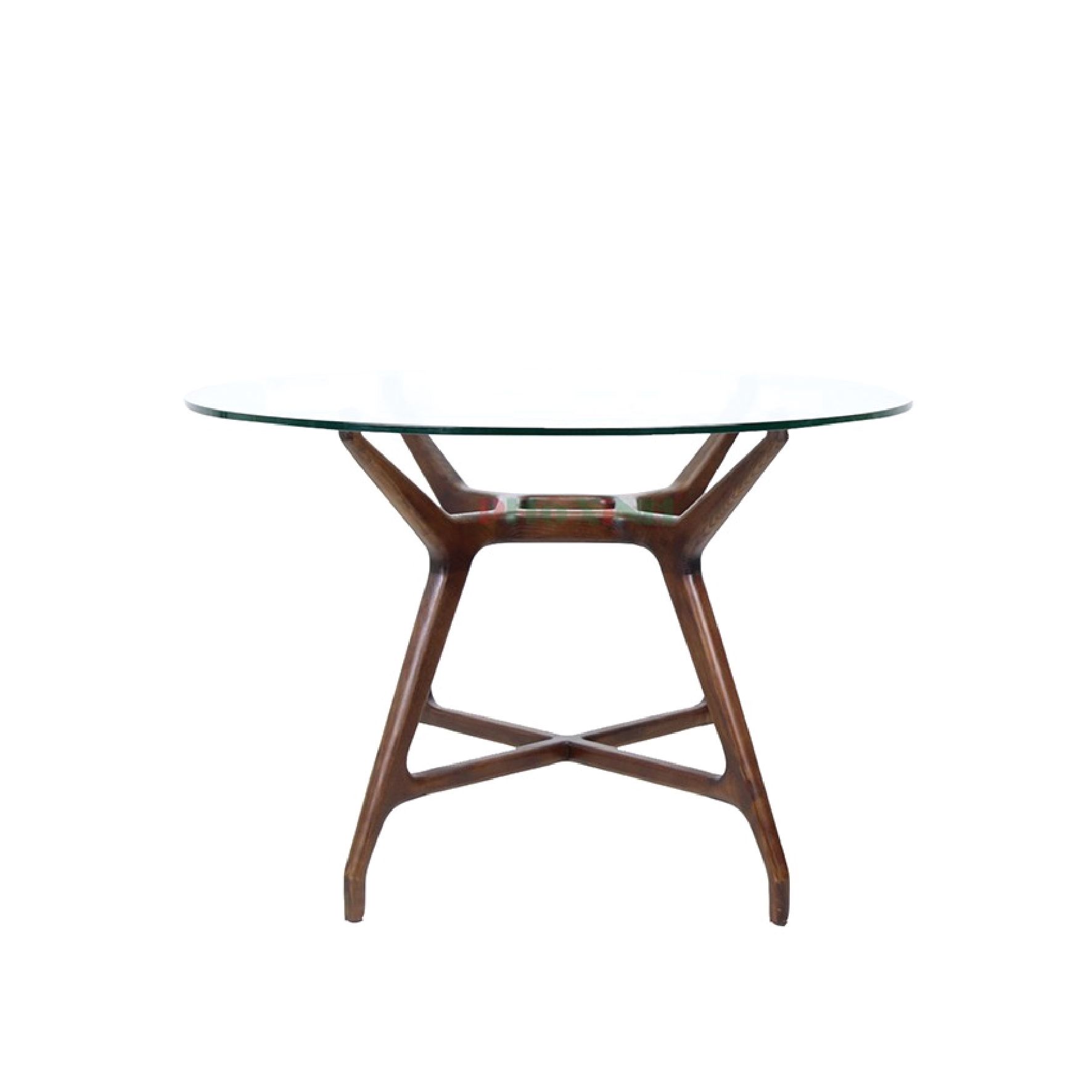 Bàn ăn, mặt kiếng, chân gỗ Ash, tròn, trong