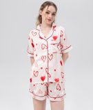  [LUXURY] Pijama Lụa Ngắn In Tim Đỏ 