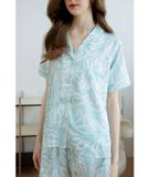  [LUXURY] PJ Lụa Ngắn In Lá Xanh 