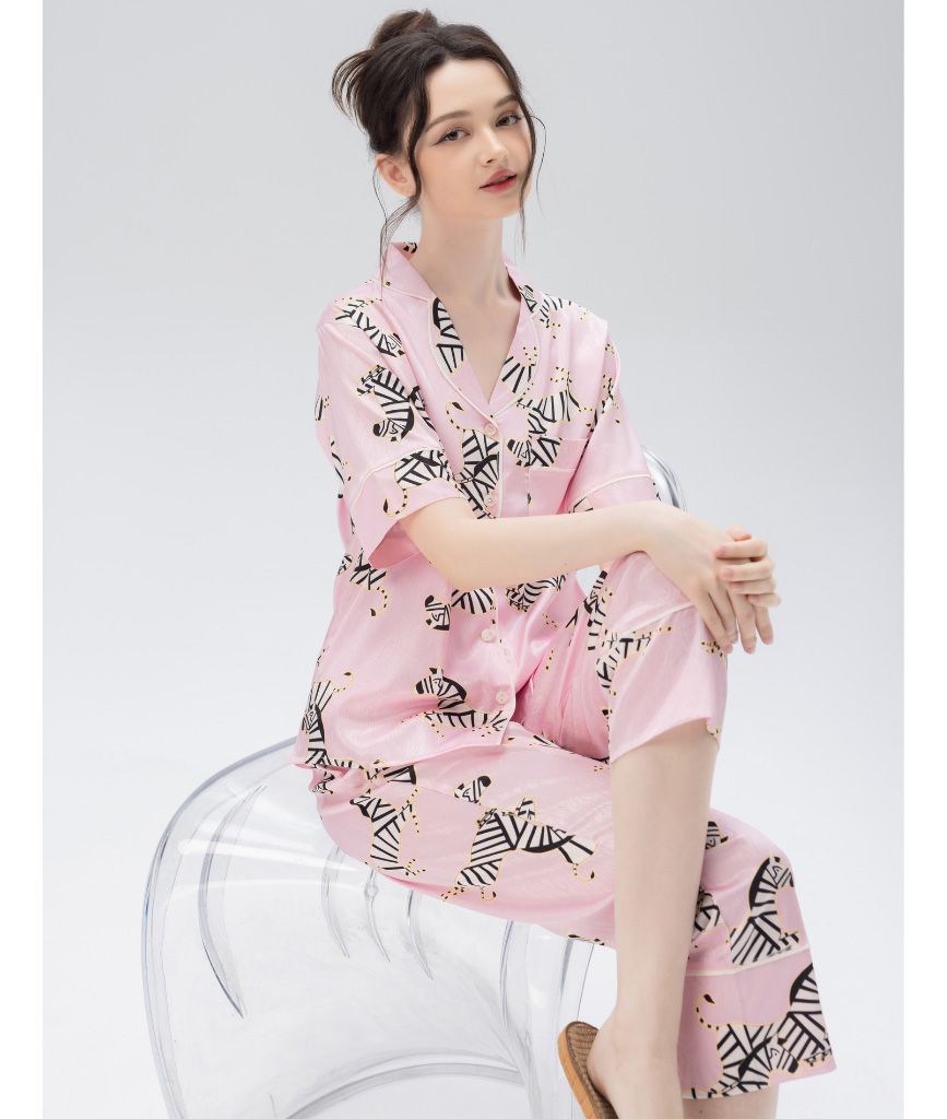  [LUXURY] Pijama Lụa In Ngựa Hồng 