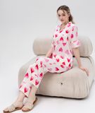  [LUXURY] Pijama Lụa In Hoạ Tiết Tim Hồng 