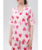  [LUXURY] Pijama Lụa In Hoạ Tiết Tim Hồng 