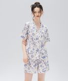  [LUXURY] Pijama Lụa Ngắn In Bướm Trăng 