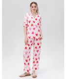  [LUXURY] Pijama Lụa In Hoạ Tiết Tim Hồng 