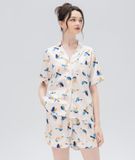  [LUXURY] Pijama Lụa Ngắn In Chim Sẻ 