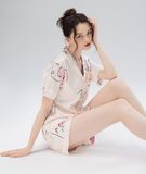  [LUXURY] Pijama Lụa Ngắn In Khuôn Mặt 