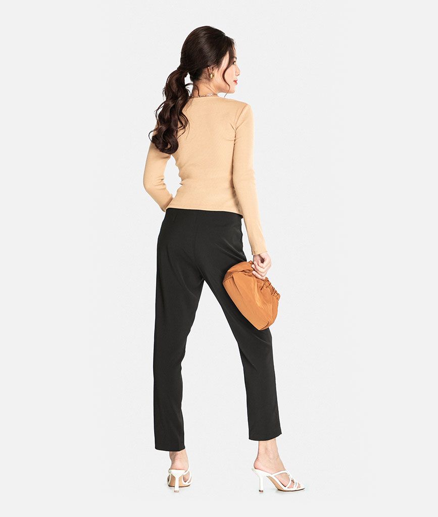 Áo knit xoắn ngực dài tay