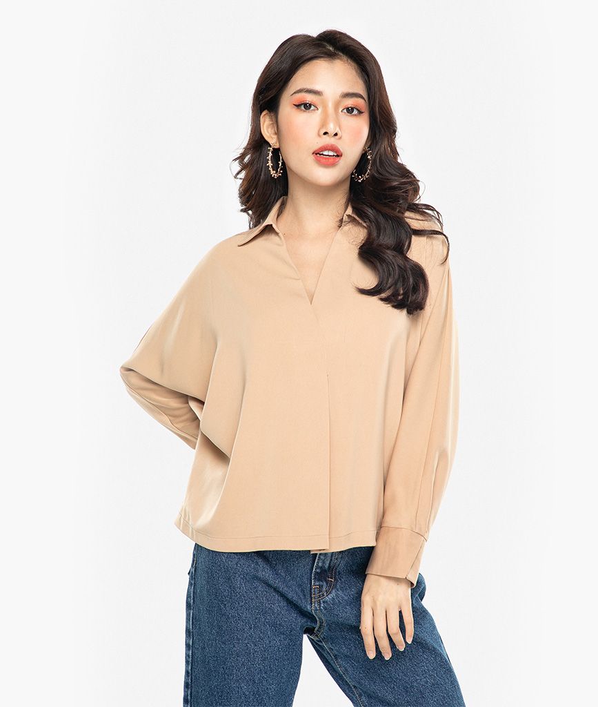 Áo sơ mi tay dài cổ V