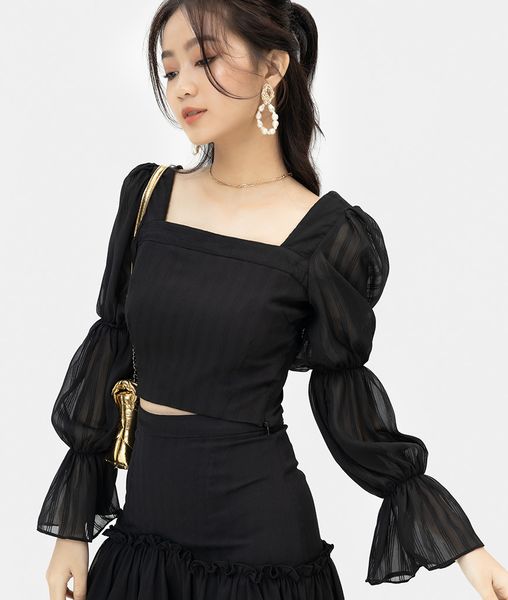 ÁO CROP CỔ VUÔNG TAY PHỒNG TẦNG