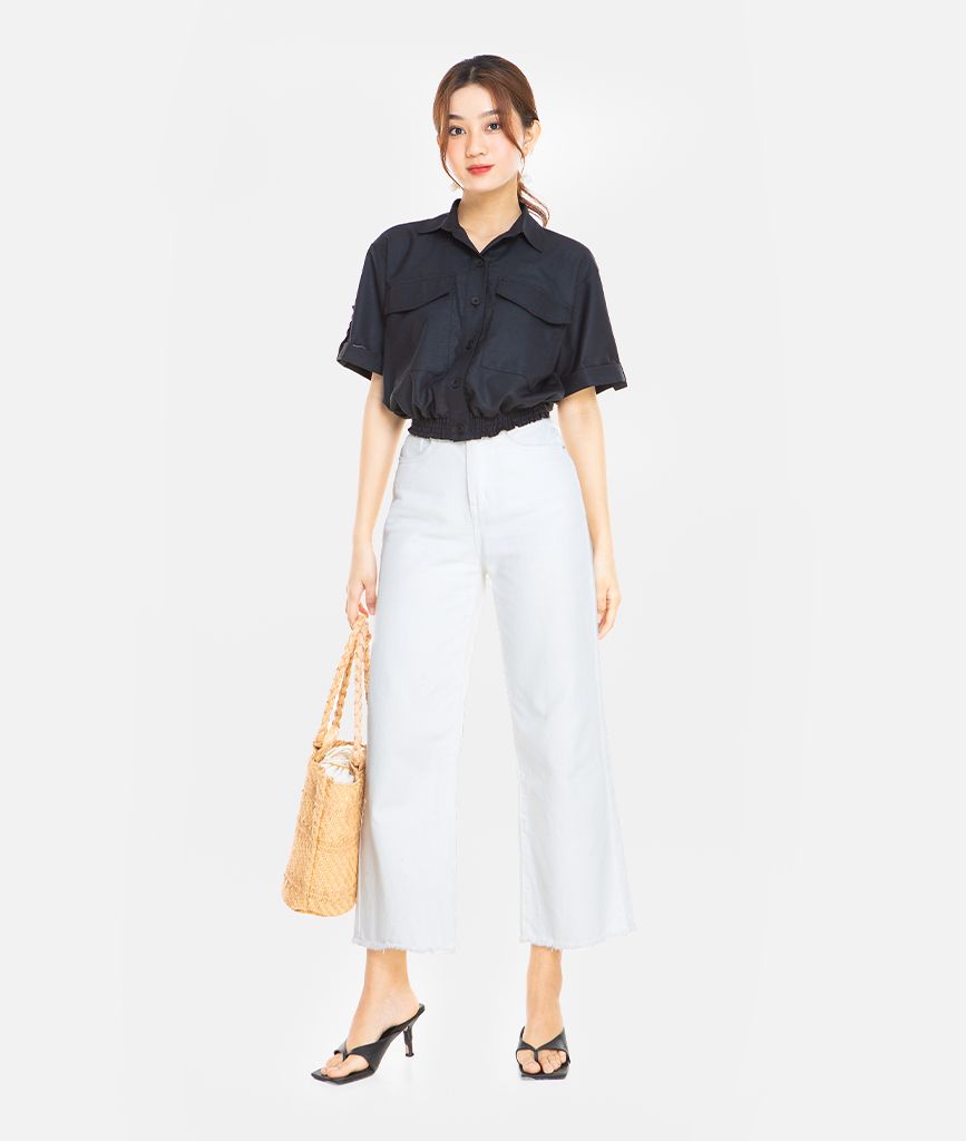 SƠMI CROP LINEN NGẮN TAY