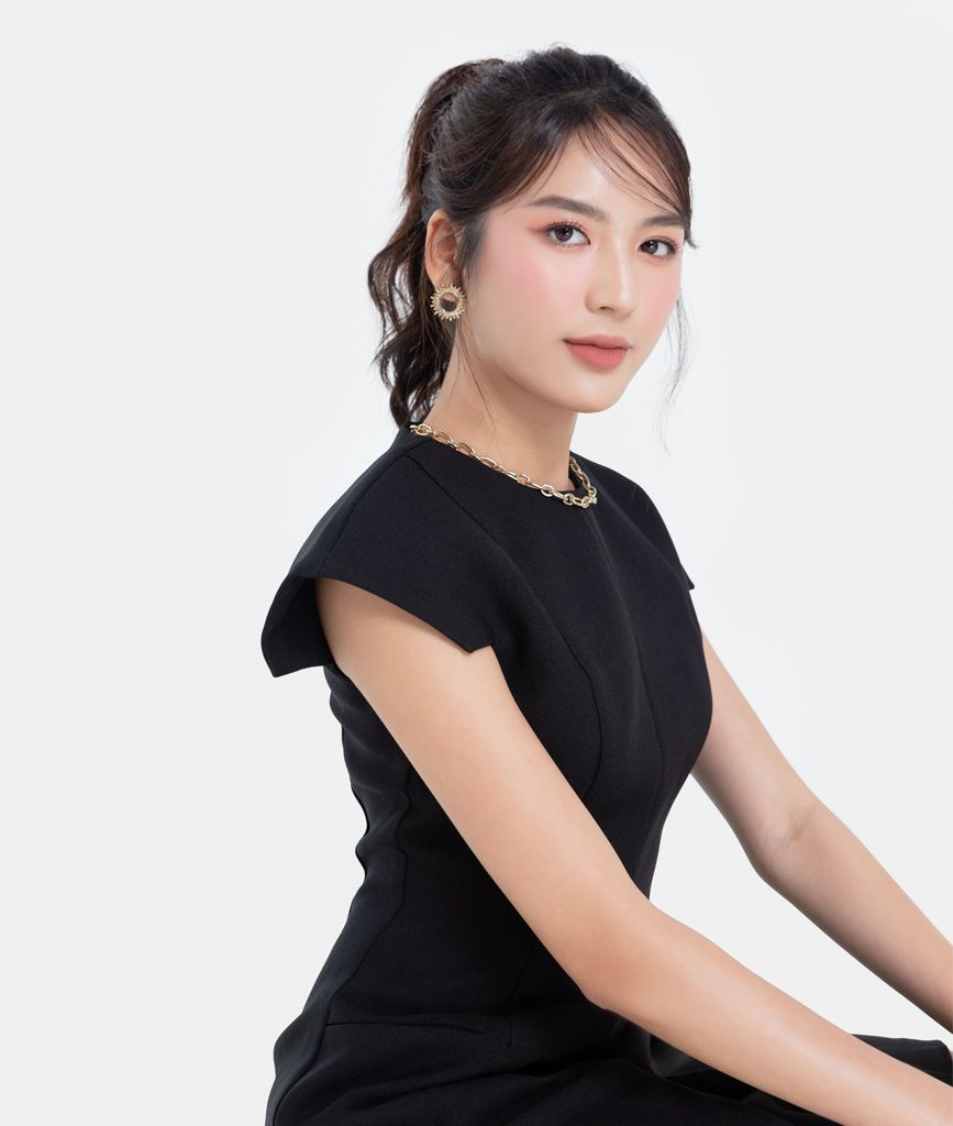 ĐẦM MINI TAY VUÔNG PHỐI TÚI