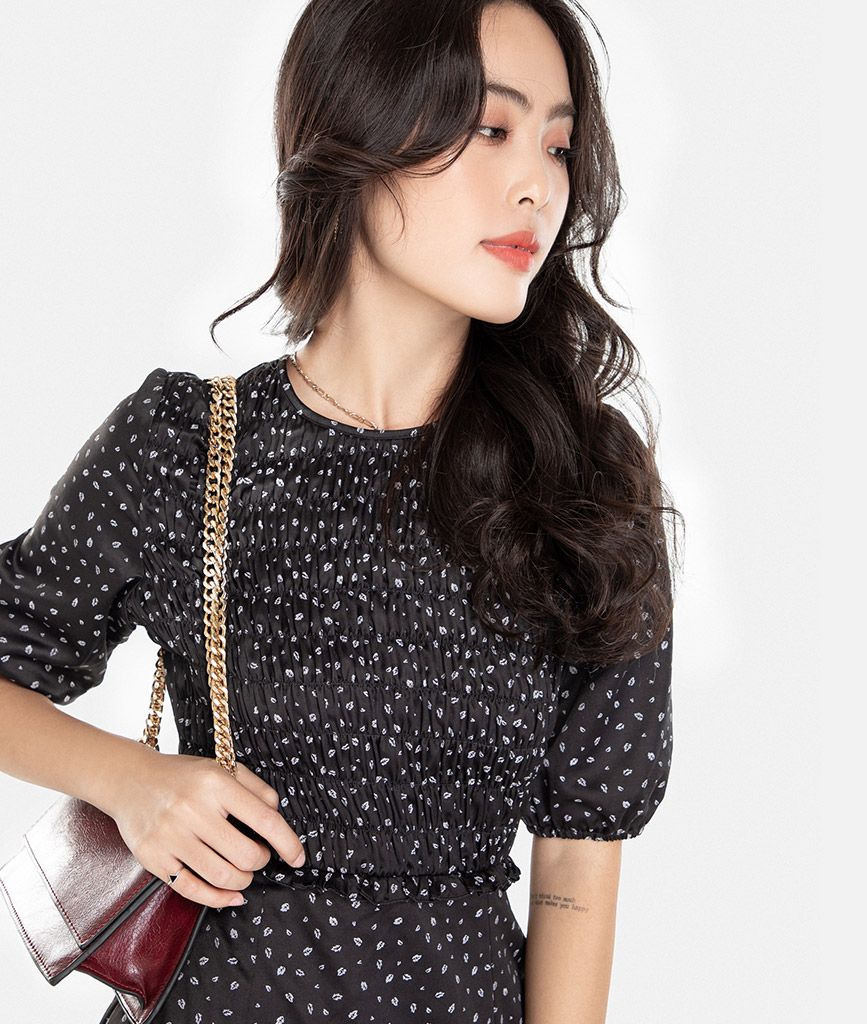 Đầm midi dập nhún